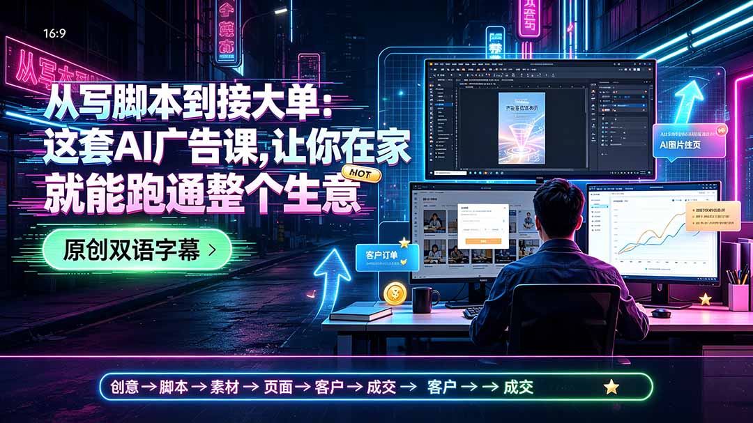 （19318期）从写脚本到接大单：这套AI广告课，让你在家就能跑通整个生意【原创双语字幕】-低成本创业项目大全｜短视频带货+AI副业变现｜知行创业网