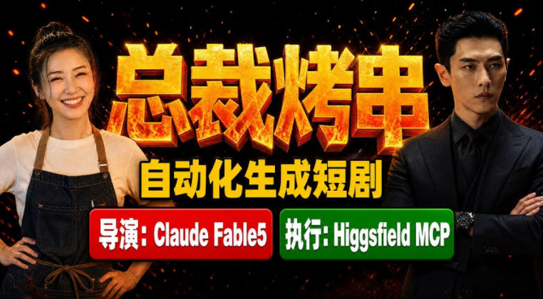Claude Fable5担任导演+Higgsfield MCP落地执行｜《总裁烤串》真人质感短剧全自动AI生成全流程教学-低成本创业项目大全｜短视频带货+AI副业变现｜知行创业网