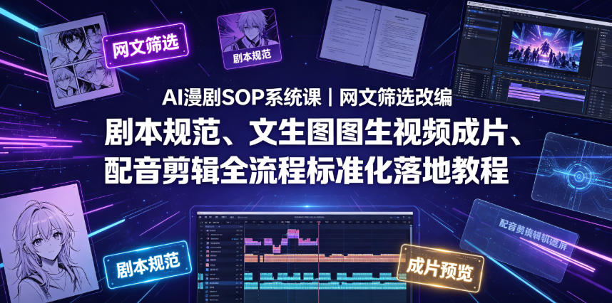 AI漫剧SOP系统课|网文筛选改编、剧本规范、文生图图生视频成片、配音剪辑全流程标准化落地教程-低成本创业项目大全|短视频带货+AI副业变现|知行创业网