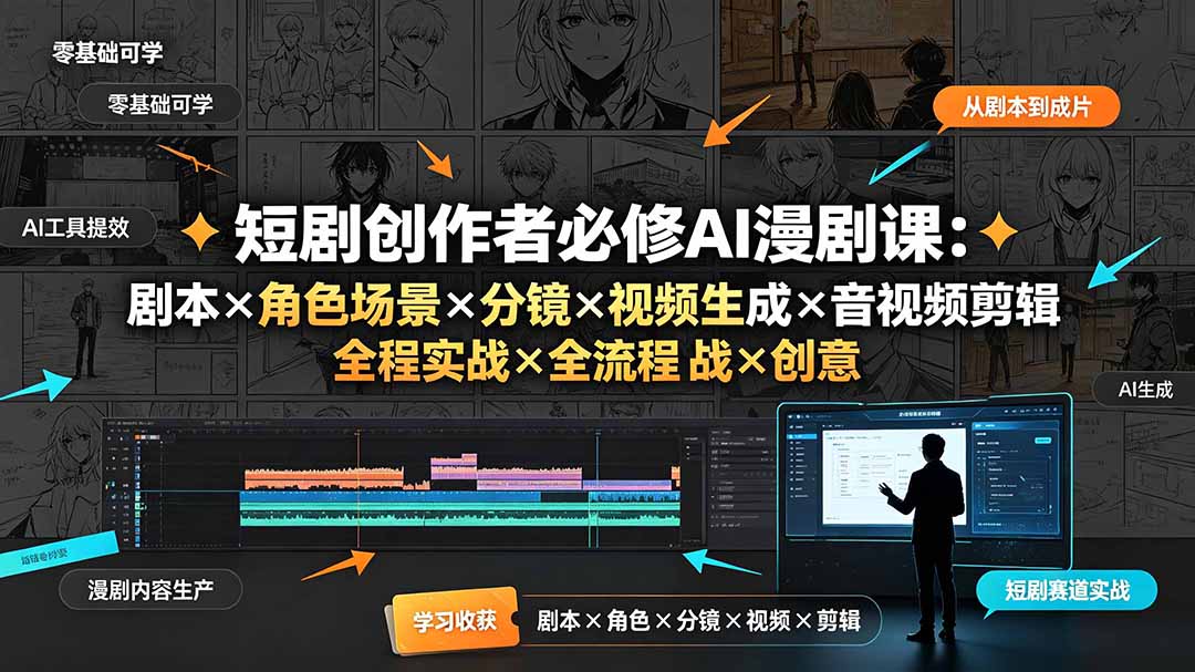 (19459期)短剧创作者必修AI漫剧课:剧本×角色场景×分镜×视频生成×音视频剪辑×全流程实战×创意短片拆解-低成本创业项目大全|短视频带货+AI副业变现|知行创业网