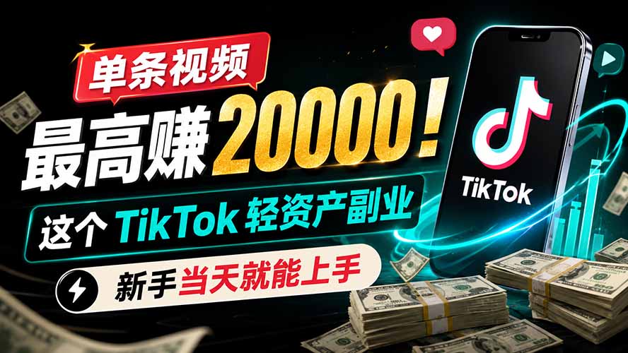 (19457期)单条视频最高赚 20000!这个 TikTok 轻资产副业,新手当天就能上手-低成本创业项目大全|短视频带货+AI副业变现|知行创业网
