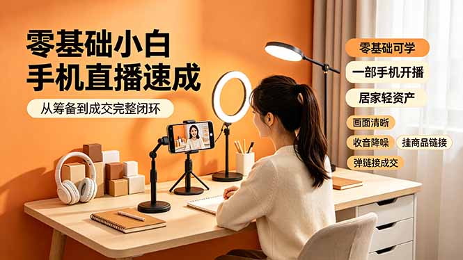 （19231期）零基础小白手机直播速成，从筹备到成交完整闭环，适配苹果安卓系统，解决杂音卡顿留人难问题-低成本创业项目大全｜短视频带货+AI副业变现｜知行创业网