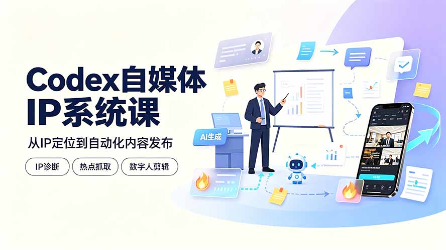 （19258期）Codex自媒体IP系统课：IP诊断/热点抓取/IP蒸馏 Skill，爆款复刻数字人多平台自动发布教程-低成本创业项目大全｜短视频带货+AI副业变现｜知行创业网
