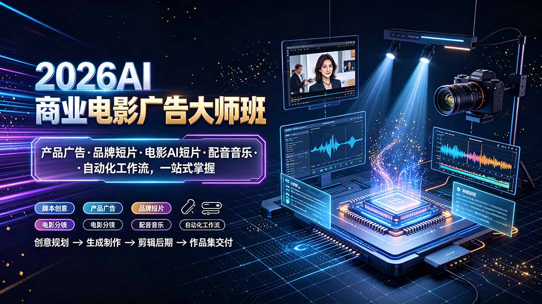 （19303期）2026AI商业电影广告大师班：产品广告·品牌短片·电影AI短片·配音音乐·自动化工作流，一站式掌握-低成本创业项目大全｜短视频带货+AI副业变现｜知行创业网