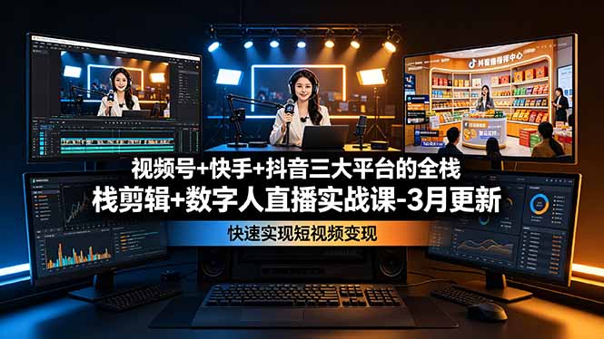 (19146期)视频号+快手+抖音三大平台的全栈剪辑+数字人直播实战课-3月更新:快速实现短视频变现-低成本创业项目大全|短视频带货+AI副业变现|知行创业网