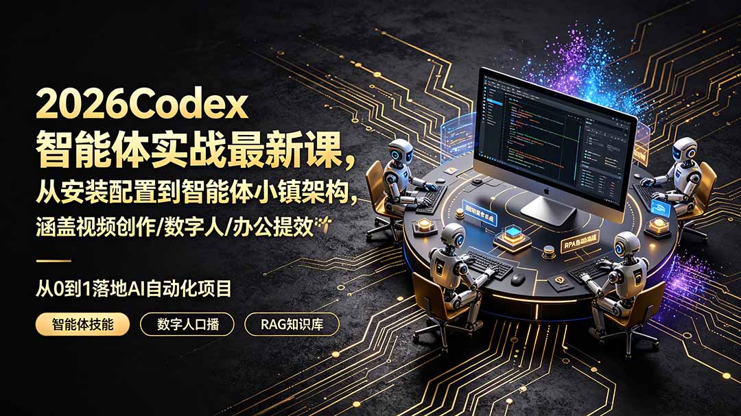 （19237期）2026Codex智能体实战最新课，从安装配置到智能体小镇架构，涵盖视频创作/数字人/办公提效全技能-低成本创业项目大全｜短视频带货+AI副业变现｜知行创业网