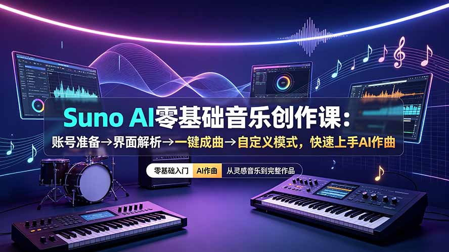 (19264期)Suno AI零基础音乐创作课:账号准备→界面解析→一键成曲→自定义模式,快速上手AI作曲-低成本创业项目大全|短视频带货+AI副业变现|知行创业网