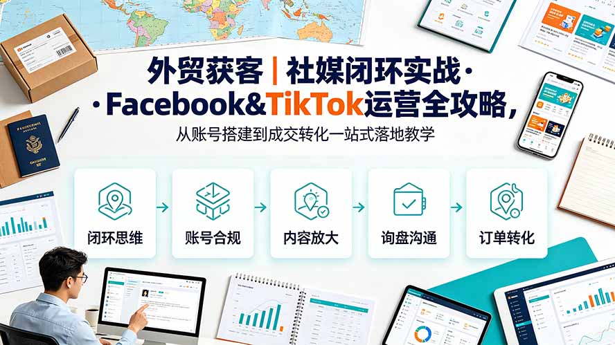 （19526期）外贸获客｜社媒闭环实战·Facebook&TikTok运营全攻略，从账号搭建到成交转化一站式落地教学-低成本创业项目大全｜短视频带货+AI副业变现｜知行创业网