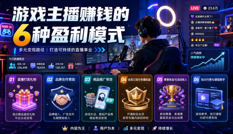 付费文章：游戏主播賺钱的6种盈利模式-低成本创业项目大全｜短视频带货+AI副业变现｜知行创业网