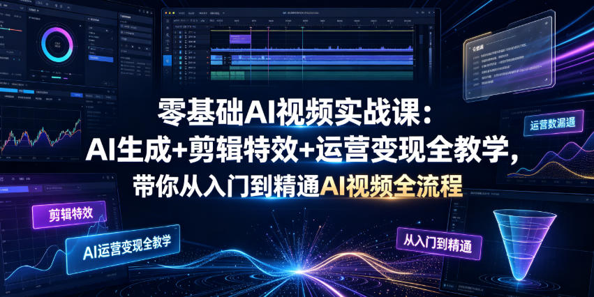 零基础AI视频实战课：AI生成+剪辑特效+运营变现全教学，带你从入门到精通AI视频全流程-低成本创业项目大全｜短视频带货+AI副业变现｜知行创业网