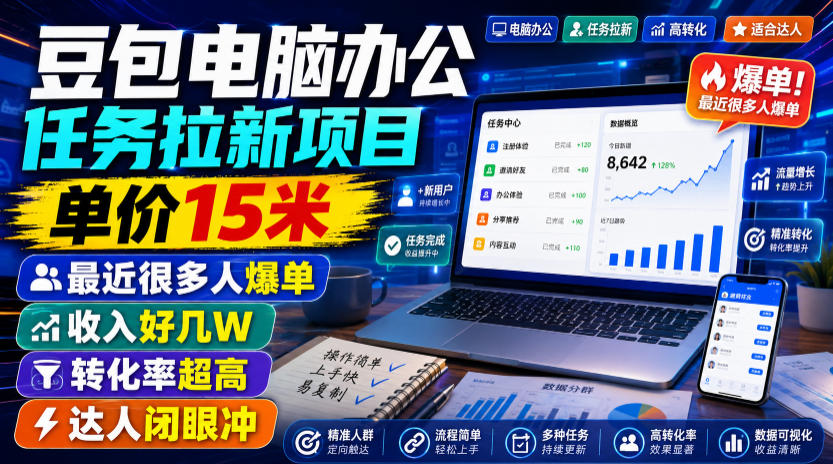 豆包电脑办公任务拉新项目，单价15米，最近很多人爆单，收入好几W，转化率超高，达人闭眼冲！-低成本创业项目大全｜短视频带货+AI副业变现｜知行创业网
