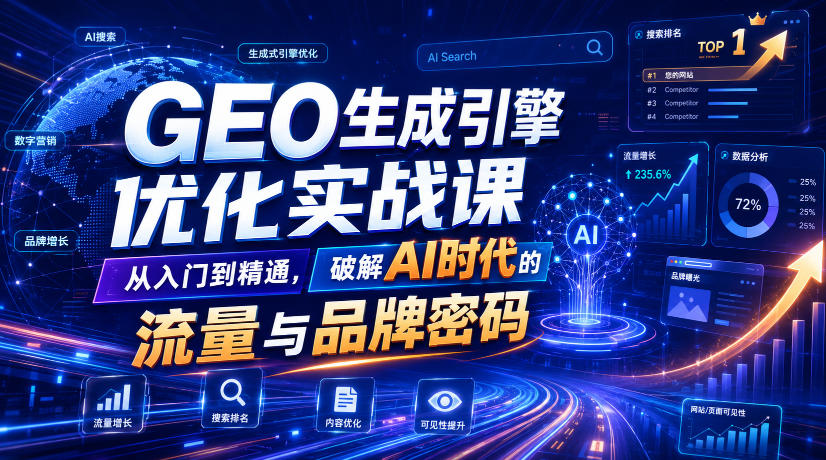 GEO生成引擎优化实战课,从入门到精通,破解AI时代的流量与品牌密码-低成本创业项目大全|短视频带货+AI副业变现|知行创业网
