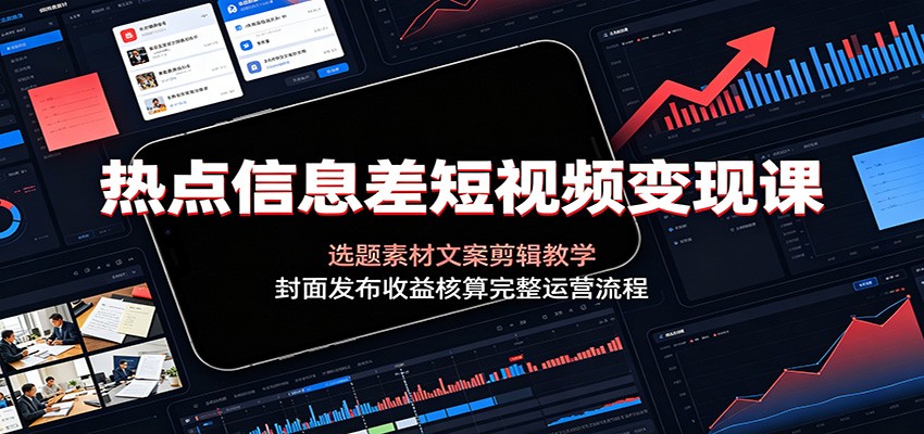 热点信息差短视频变现课：选题素材文案剪辑教学，封面发布收益核算完整运营流程-低成本创业项目大全｜短视频带货+AI副业变现｜知行创业网