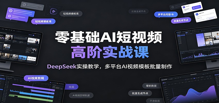 零基础AI短视频高阶实战课：DeepSeek实操教学，多平台AI视频模板批量制作-低成本创业项目大全｜短视频带货+AI副业变现｜知行创业网