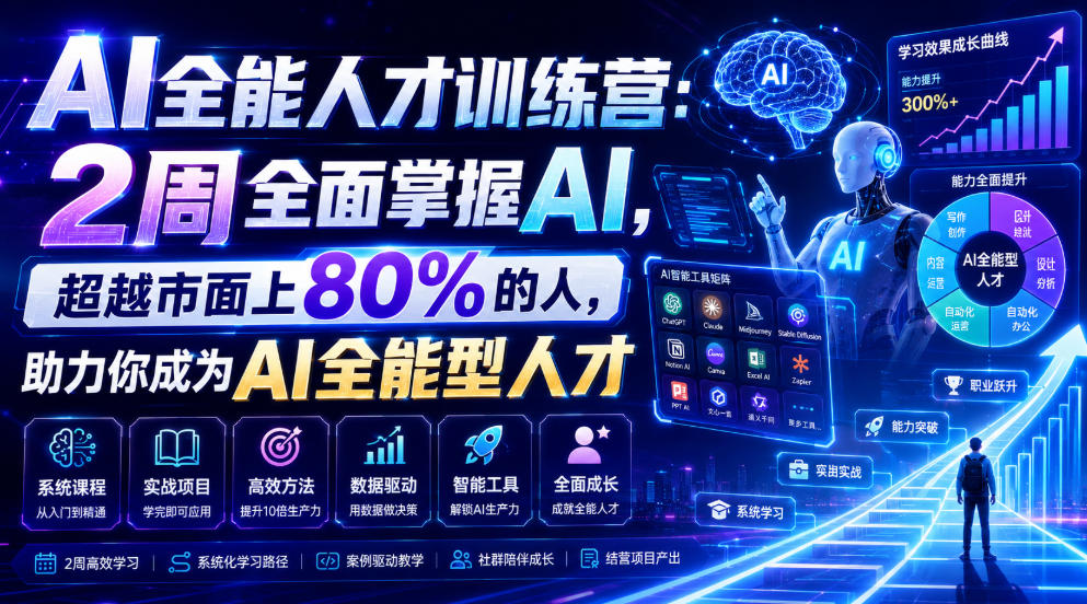 AI全能人才训练营：2周全面掌握AI，超越市面上80%的人，助力你成为AI全能型人才-低成本创业项目大全｜短视频带货+AI副业变现｜知行创业网