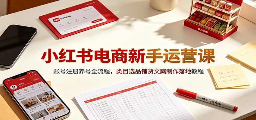 小红书电商新手运营课：账号注册养号全流程，类目选品铺货文案制作落地教程-低成本创业项目大全｜短视频带货+AI副业变现｜知行创业网