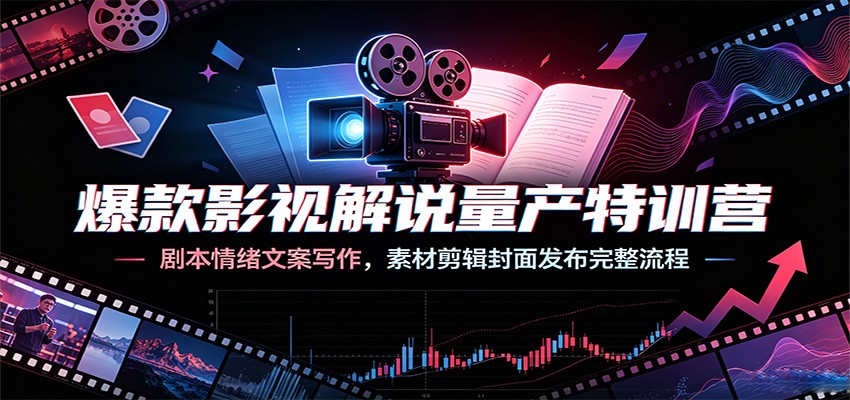 爆款影视解说量产特训营：剧本情绪文案写作，素材剪辑封面发布完整流程-低成本创业项目大全｜短视频带货+AI副业变现｜知行创业网