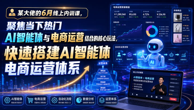 某大佬的6月线上内训课，聚焦当下热门AI智能体与电商运营结合的核心玩法，快速搭建AI智能体电商运营体系-低成本创业项目大全｜短视频带货+AI副业变现｜知行创业网