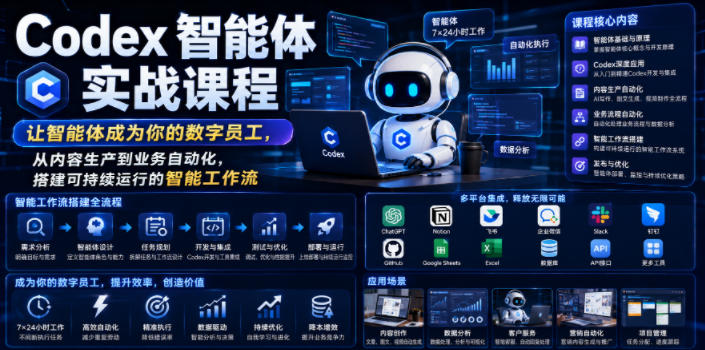 Codex智能体实战课程，让智能体成为你的数字员工，从内容生产到业务自动化，搭建可持续运行的智能工作流-低成本创业项目大全｜短视频带货+AI副业变现｜知行创业网