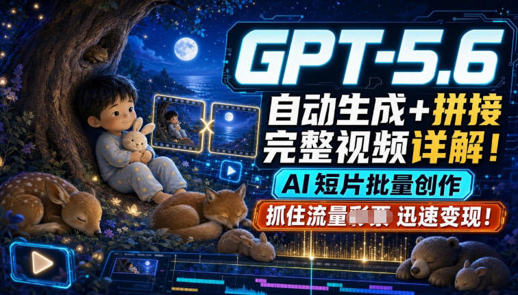 GPT-5.6自动生成+拼接完整视频详解,AI短片批量创作,抓住流量迅速变现!-低成本创业项目大全|短视频带货+AI副业变现|知行创业网