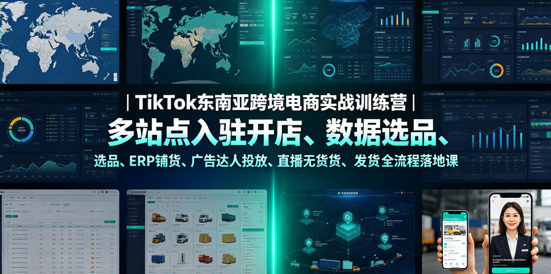 TikTok东南亚跨境电商实战训练营｜多站点入驻开店、数据选品、ERP铺货、广告达人投放、直播无货源发货全流程落地课-低成本创业项目大全｜短视频带货+AI副业变现｜知行创业网