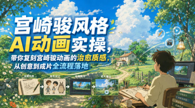 宫崎骏风格AI动画实操，带你复刻宫崎骏动画的治愈质感，从创意到成片全流程落地-低成本创业项目大全｜短视频带货+AI副业变现｜知行创业网