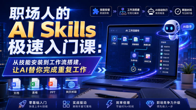 职场人的AI Skills极速入门课：从技能安装到工作流搭建，让AI替你完成重复工作-低成本创业项目大全｜短视频带货+AI副业变现｜知行创业网