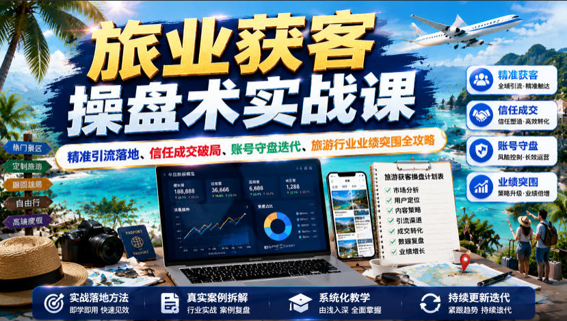 旅业获客操盘术实战课｜精准引流落地、信任成交破局、账号守盘迭代、旅游行业业绩突围全攻略-低成本创业项目大全｜短视频带货+AI副业变现｜知行创业网
