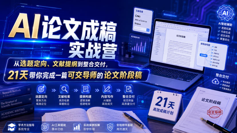 AI论文成稿实战营，从选题定向、文献提纲到整合交付，21天带你完成一篇可交导师的论文阶段稿-低成本创业项目大全｜短视频带货+AI副业变现｜知行创业网