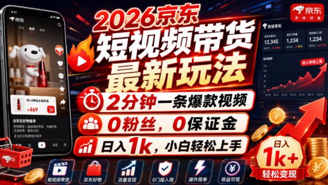 2026京东短视频带货最新玩法,2分钟一条爆款视频,0粉丝,0保证金,日入1k,小白轻松上手【揭秘】-低成本创业项目大全|短视频带货+AI副业变现|知行创业网