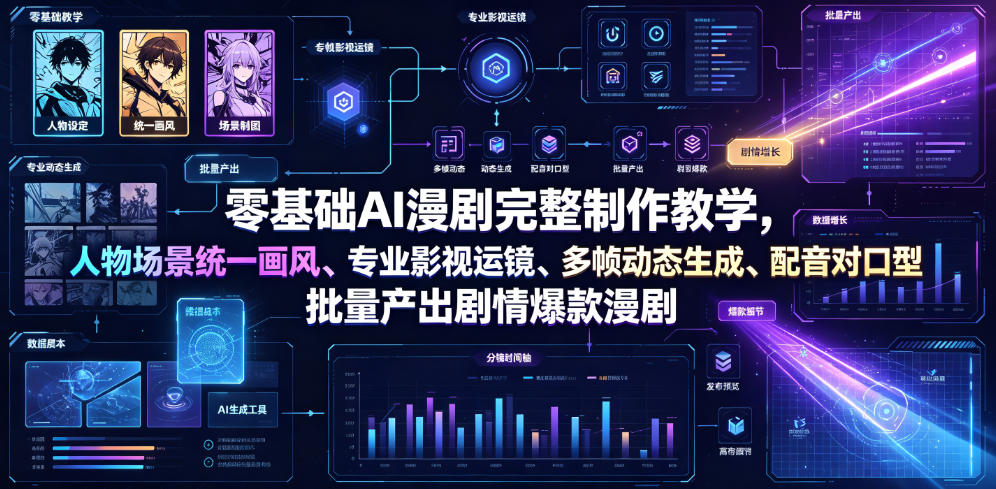 零基础AI漫剧完整制作教学，人物场景统一画风、专业影视运镜、多帧动态生成、配音对口型，批量产出剧情爆款漫剧-低成本创业项目大全｜短视频带货+AI副业变现｜知行创业网