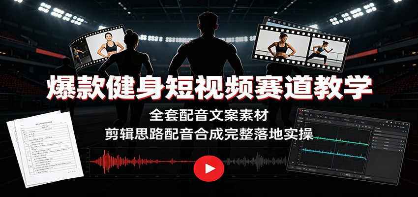 爆款健身短视频赛道教学：全套配音文案素材，剪辑思路配音合成完整落地实操-低成本创业项目大全｜短视频带货+AI副业变现｜知行创业网