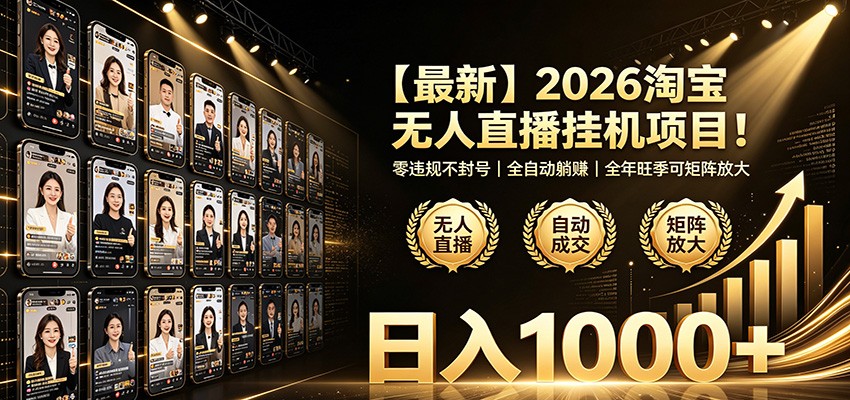 最新2026淘宝无人直播挂机项目!零违规不封号,全自动躺赚,日入1000+-低成本创业项目大全|短视频带货+AI副业变现|知行创业网