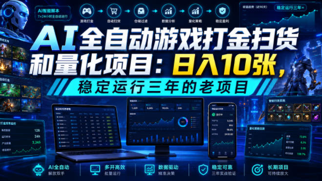 AI全自动游戏打金扫货和量化项目：日入10张，稳定运行三年的老项目！【揭秘】-低成本创业项目大全｜短视频带货+AI副业变现｜知行创业网