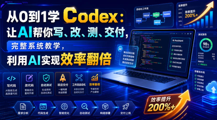 从0到1学Codex:让AI帮你写、改、测、交付,完整系统教学,利用AI实现效率翻倍-低成本创业项目大全|短视频带货+AI副业变现|知行创业网