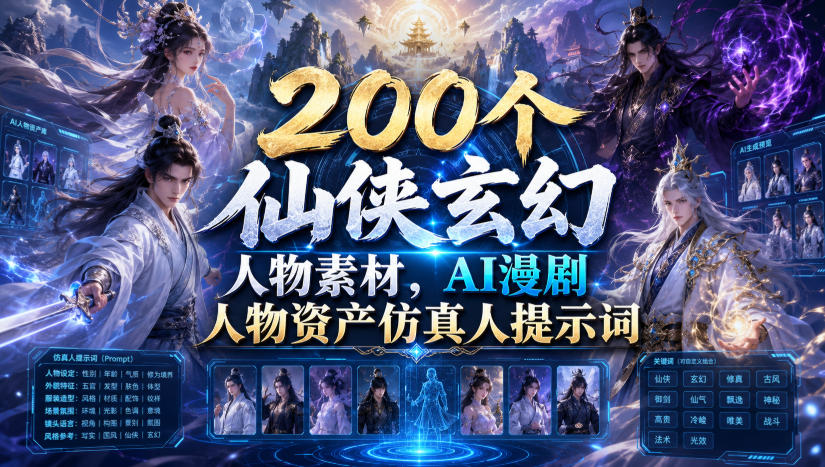 200个仙侠玄幻人物素材，AI漫剧人物资产仿真人提示词-低成本创业项目大全｜短视频带货+AI副业变现｜知行创业网