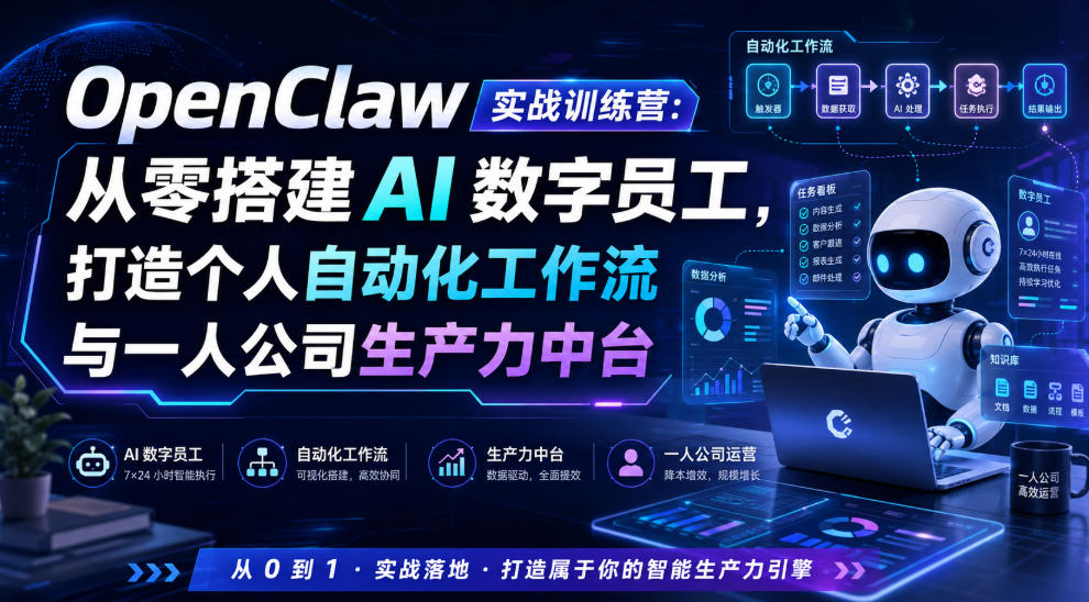 OpenClaw实战训练营：从零搭建AI数字员工，打造个人自动化工作流与一人公司生产力中台-低成本创业项目大全｜短视频带货+AI副业变现｜知行创业网