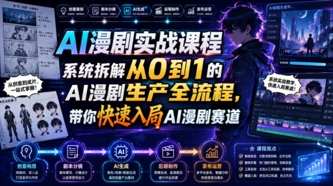 AI漫剧实战课程，系统拆解从0到1的AI漫剧生产全流程，带你快速入局AI漫剧赛道-低成本创业项目大全｜短视频带货+AI副业变现｜知行创业网