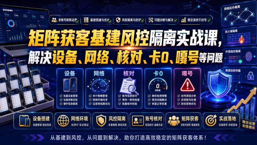 矩阵获客基建风控隔离实战课，解决设备、网络、核对、卡0、嘎号等问题-低成本创业项目大全｜短视频带货+AI副业变现｜知行创业网