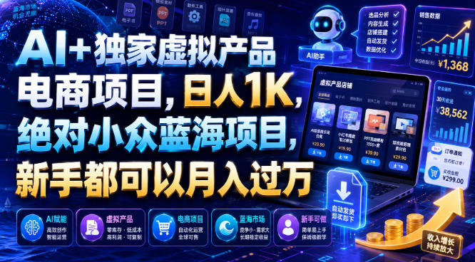 AI+独家虚拟产品电商项目，日人1K，绝对小众蓝海项目，新手都可以月入过万【揭秘】-低成本创业项目大全｜短视频带货+AI副业变现｜知行创业网