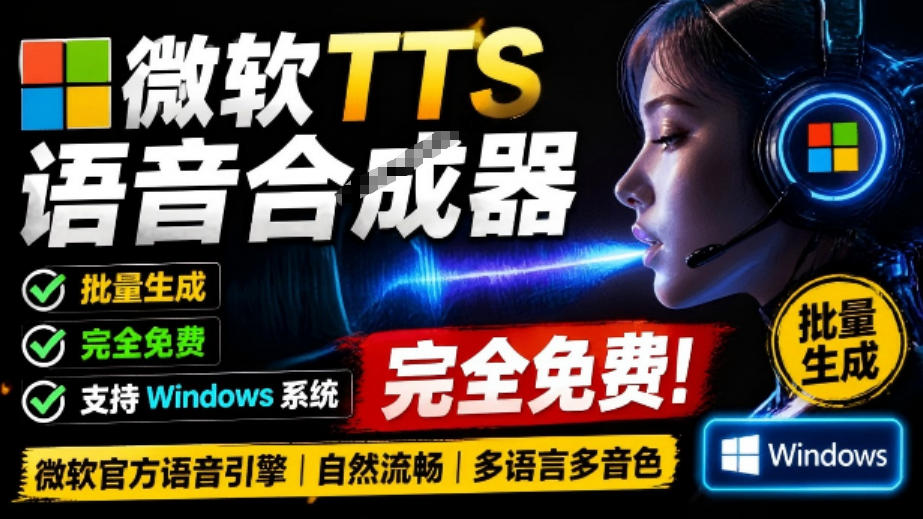 微软TTS免费语音配音生成器，完全免费，支持多语音、多音色选择，Windows系统专用TTS语音合成器-低成本创业项目大全｜短视频带货+AI副业变现｜知行创业网