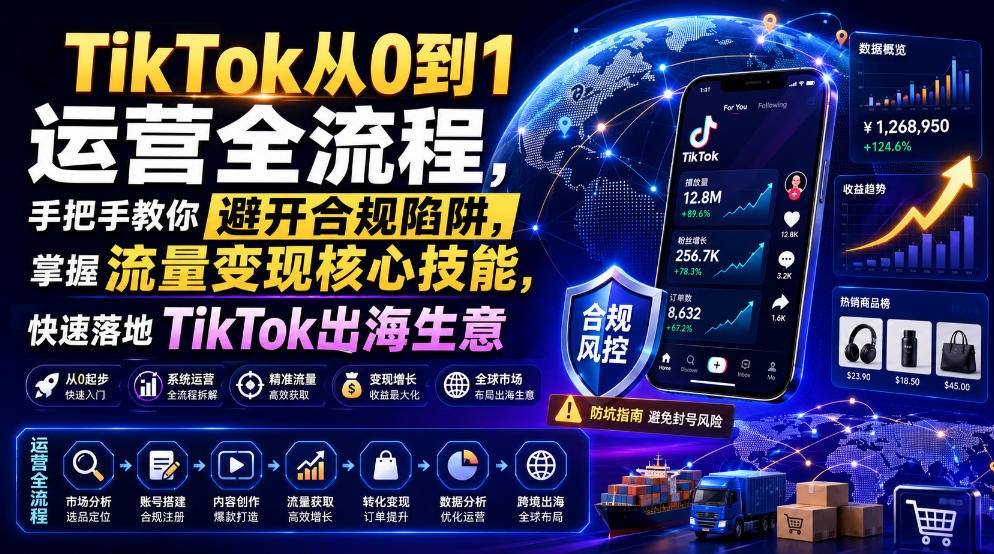 TikTok从0到1运营全流程，手把手教你避开合规陷阱，掌握流量变现核心技能，快速落地TikTok出海生意（更新7月）-低成本创业项目大全｜短视频带货+AI副业变现｜知行创业网