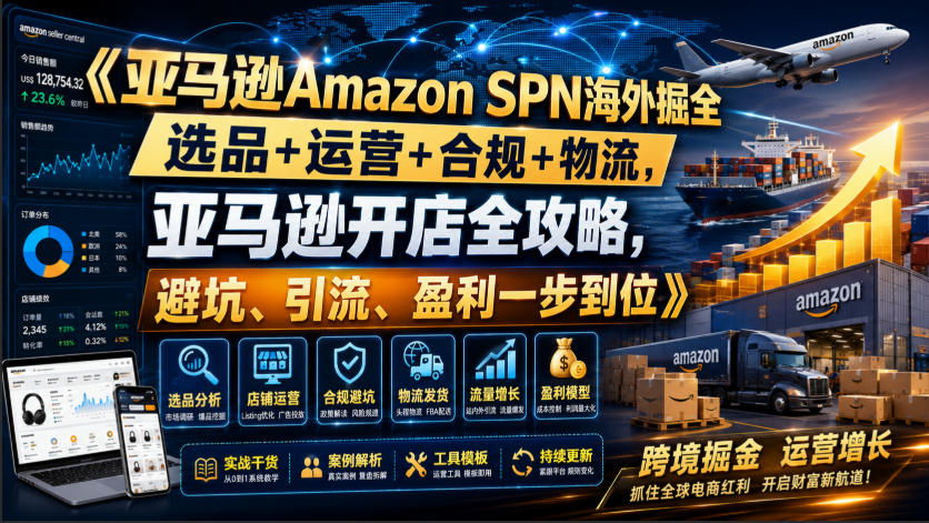 亚马逊Amazon SPN海外掘全，选品+运营+合规+物流，亚马逊开店全攻略，避坑、引流、盈利一步到位-低成本创业项目大全｜短视频带货+AI副业变现｜知行创业网