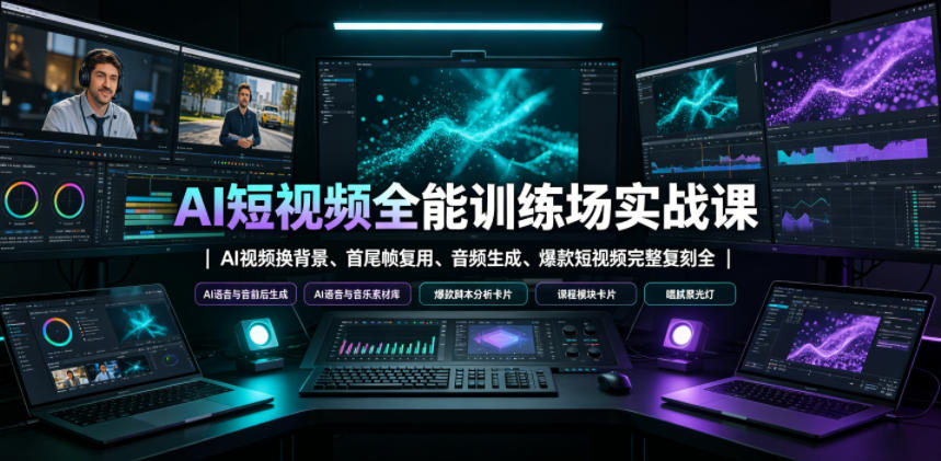 AI短视频全能训练场实战课｜AI视频换背景、首尾帧复用、音频生成、爆款短视频完整复刻全套实操教学-低成本创业项目大全｜短视频带货+AI副业变现｜知行创业网