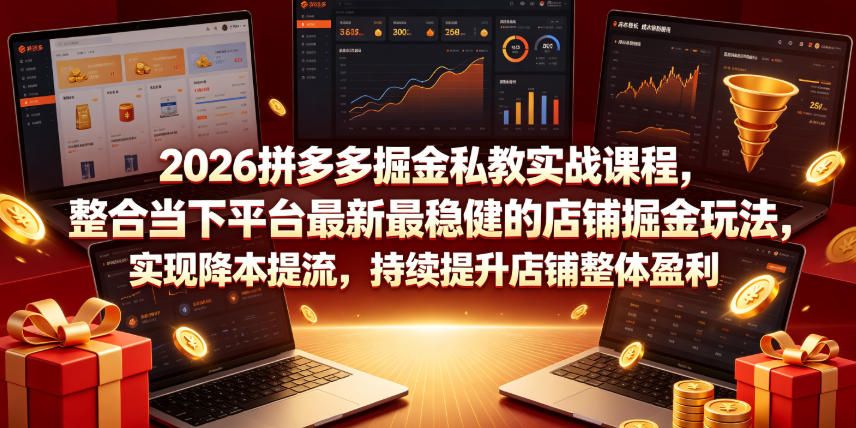 2026拼多多掘金私教实战课程，整合当下平台最新最稳健的店铺掘金玩法，实现降本提流，持续提升店铺整体盈利-低成本创业项目大全｜短视频带货+AI副业变现｜知行创业网
