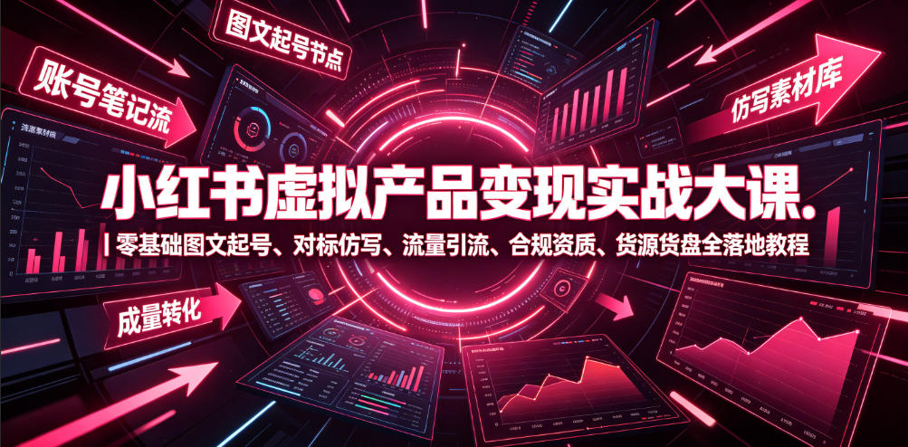 小红书虚拟产品变现实战大课｜零基础图文起号、对标仿写、流量引流、合规资质、货源货盘全落地教程-低成本创业项目大全｜短视频带货+AI副业变现｜知行创业网