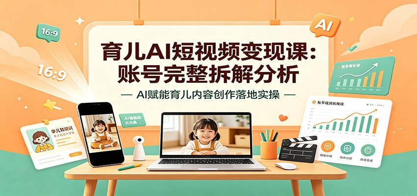育儿AI短视频变现课:账号完整拆解分析,AI赋能育儿内容创作落地实操-低成本创业项目大全|短视频带货+AI副业变现|知行创业网