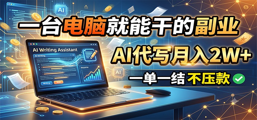 一台电脑就能干的副业,AI代写月入2W+,一单一结不压款-低成本创业项目大全|短视频带货+AI副业变现|知行创业网