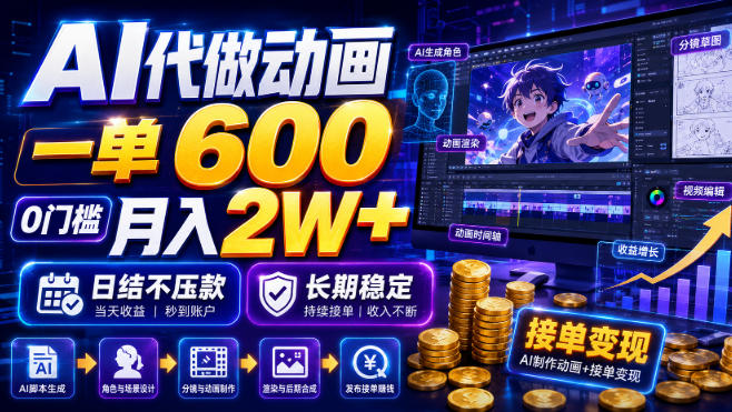 AI代做动画,一单600,0门槛月入2W+,日结不压款,长期稳定【揭秘】-低成本创业项目大全|短视频带货+AI副业变现|知行创业网