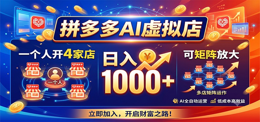拼多多AI虚拟店，一个人开4家店，日入1000+，可矩阵放大-低成本创业项目大全｜短视频带货+AI副业变现｜知行创业网